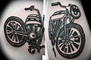 Bicycle with Checker Flag in one wheel and Star Wars in the other wheel tattoo idea
