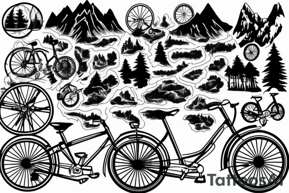 Bicycle trail in mountain at night tattoo idea