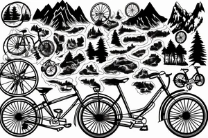 Bicycle trail in mountain at night tattoo idea