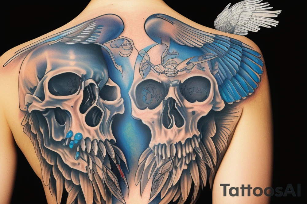Blue winged skull tattoo idea