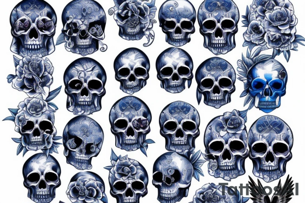 Blue winged skull tattoo idea