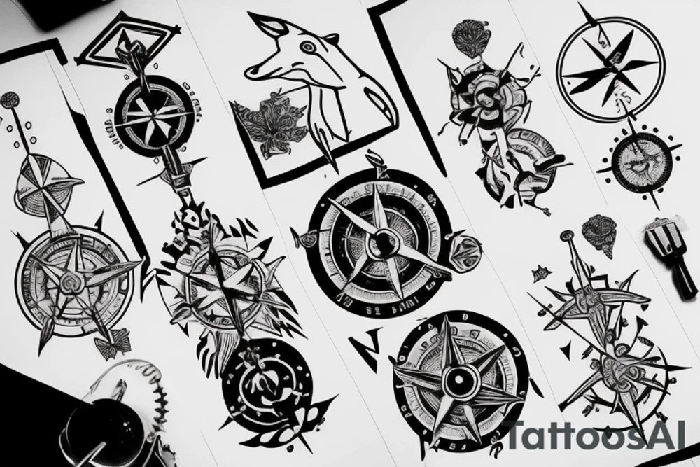 Combine the elements of a kangaroo and a compass in a unique way tattoo idea