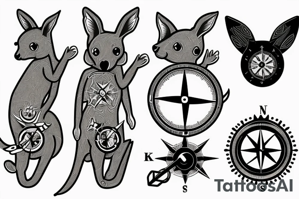 Combine the elements of a kangaroo and a compass in a unique way tattoo idea