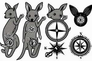 Combine the elements of a kangaroo and a compass in a unique way tattoo idea