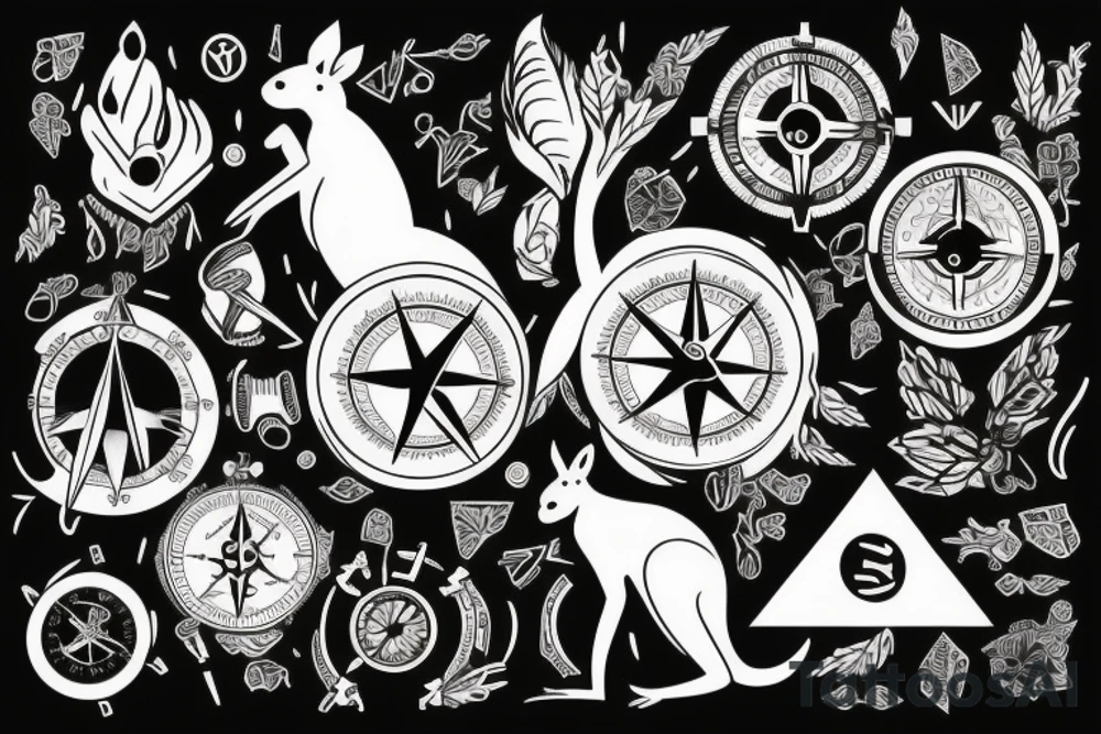 Combine the elements of a kangaroo and a compass in a unique way tattoo idea