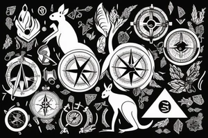 Combine the elements of a kangaroo and a compass in a unique way tattoo idea