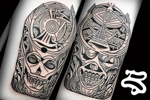 Design a tattoo inspired by the landscapes of Polynesian islands with a pirate ship tattoo idea