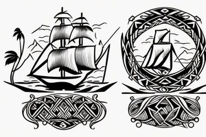 Design a tattoo inspired by the landscapes of Polynesian islands with a pirate ship tattoo idea