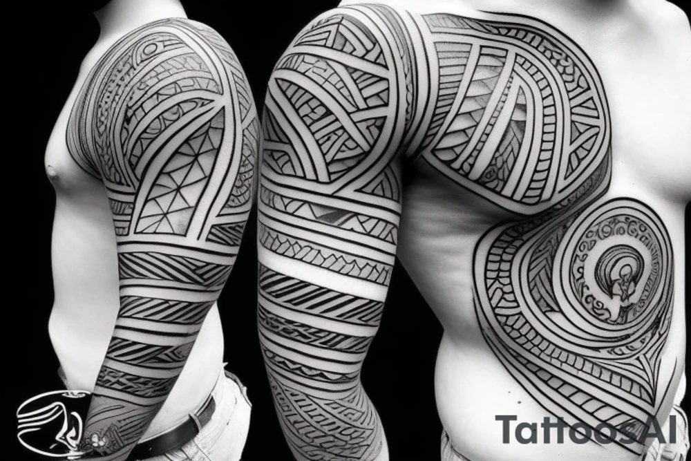 Design a tattoo inspired by the landscapes of Polynesian islands with a pirate ship tattoo idea
