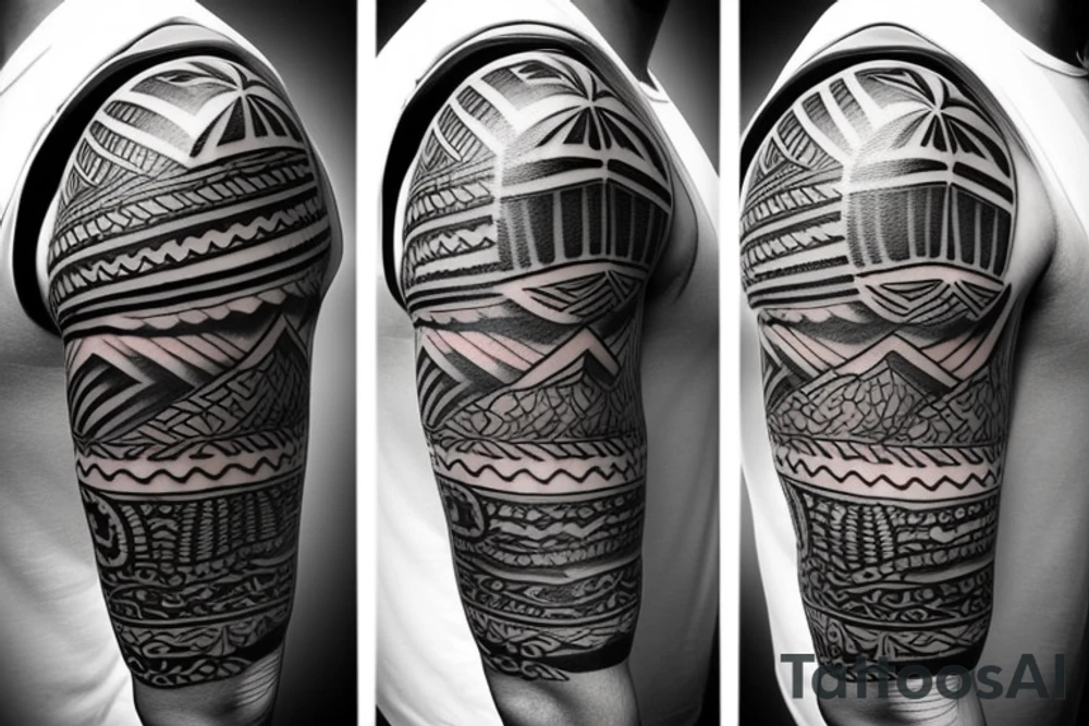 Design a tattoo inspired by the landscapes of Polynesian islands with a pirate ship tattoo idea