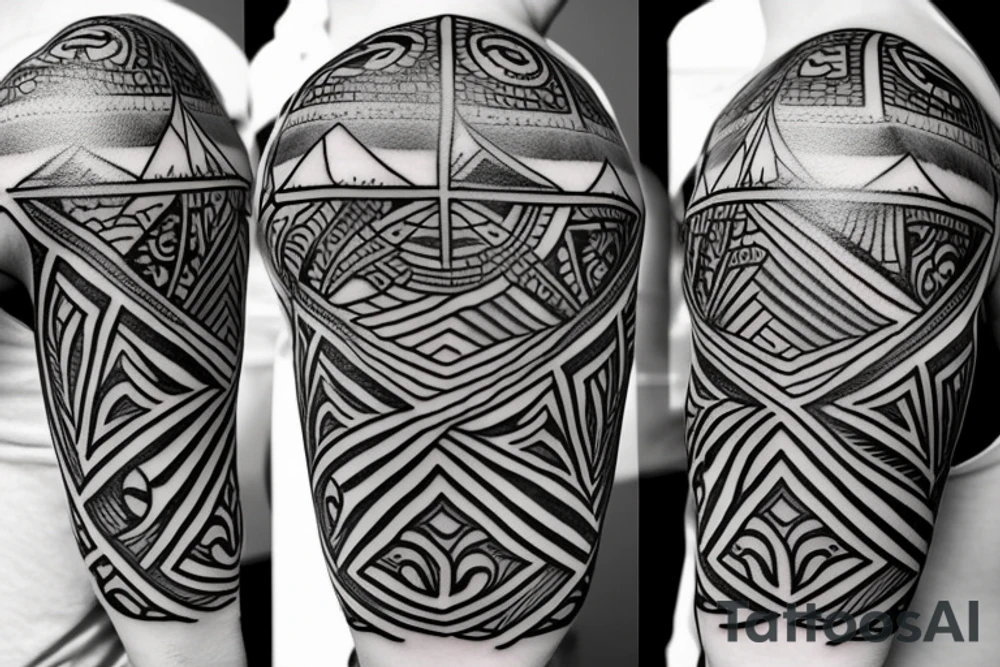 Design a tattoo inspired by the landscapes of Polynesian islands with a pirate ship tattoo idea