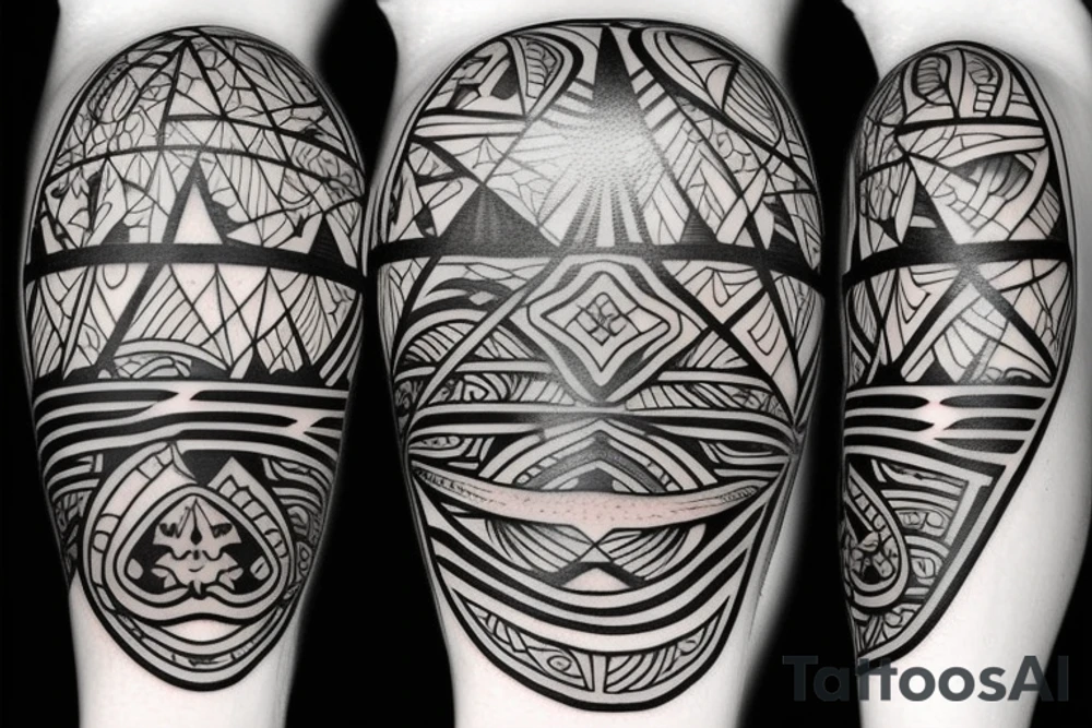 Design a tattoo inspired by the landscapes of Polynesian islands with a pirate ship tattoo idea