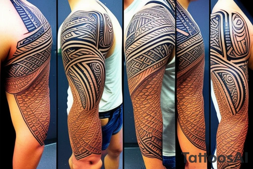Design a tattoo inspired by the landscapes of Polynesian islands with a pirate ship. not a sleeve tattoo idea