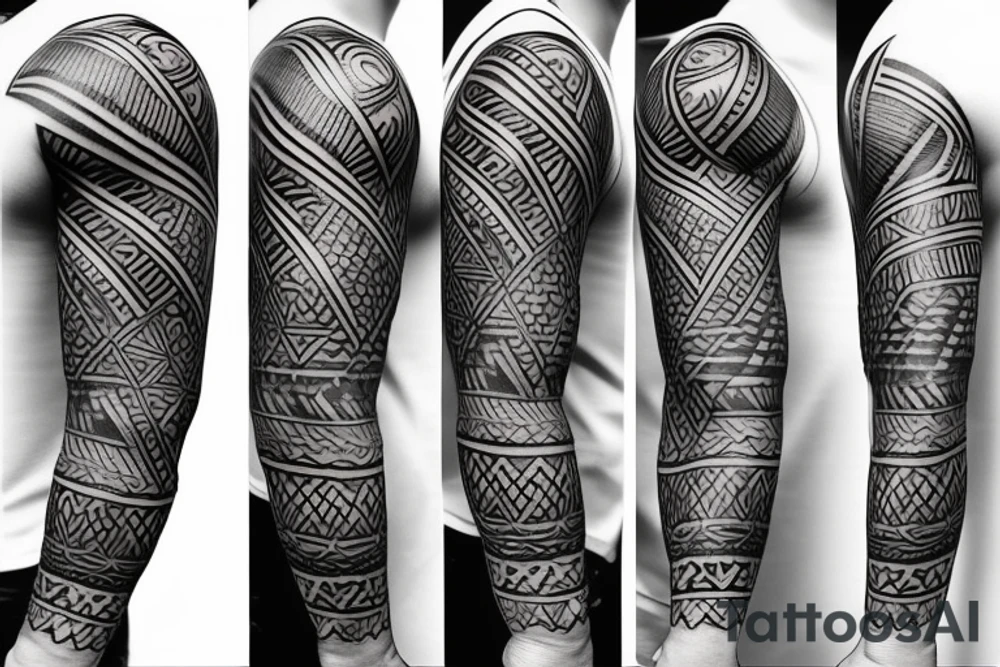 Design a tattoo inspired by the landscapes of Polynesian islands with a pirate ship. NOT a sleeve tattoo. tattoo idea