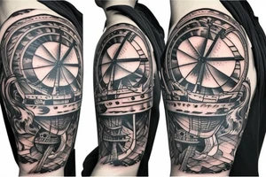 Create a pirate ship tattoo with intricate details and shading. tattoo idea