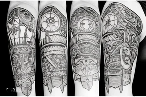 Create a pirate ship tattoo with intricate details and shading. tattoo idea