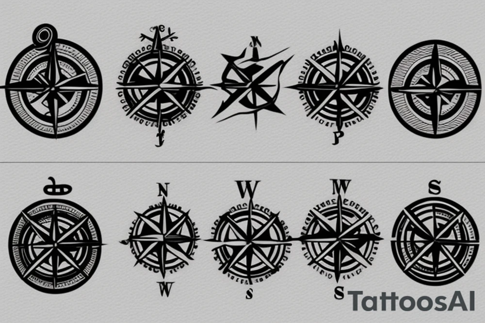 minimalistic compass in a pirate style tattoo idea