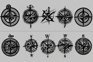 minimalistic compass in a pirate style tattoo idea