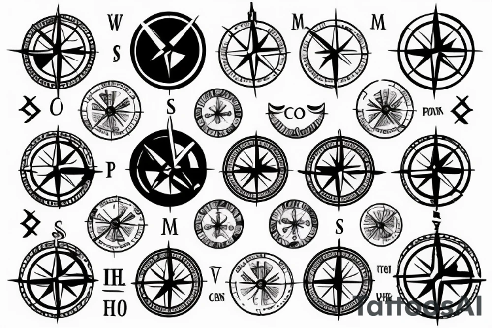 minimalistic compass in a pirate style with a postal stamp tattoo idea