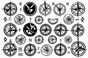 minimalistic compass in a pirate style with a postal stamp tattoo idea