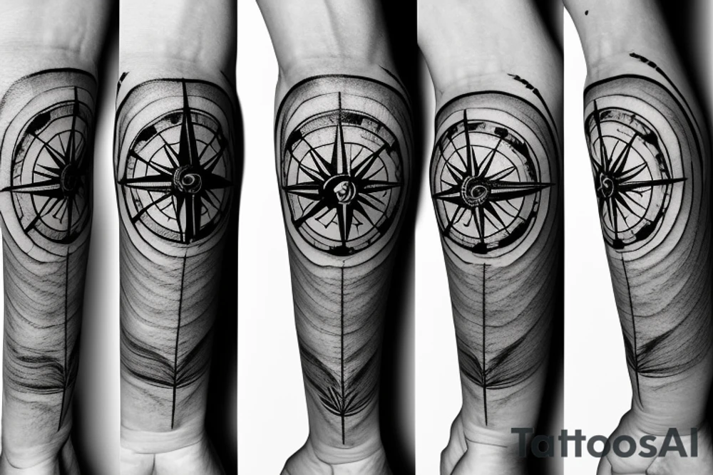 minimalistic compass in a pirate style with a postal stamp tattoo idea