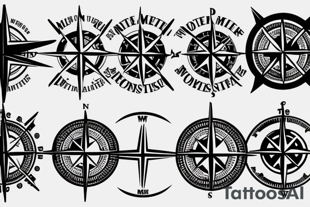 minimalistic compass in a pirate style with a postal stamp tattoo idea