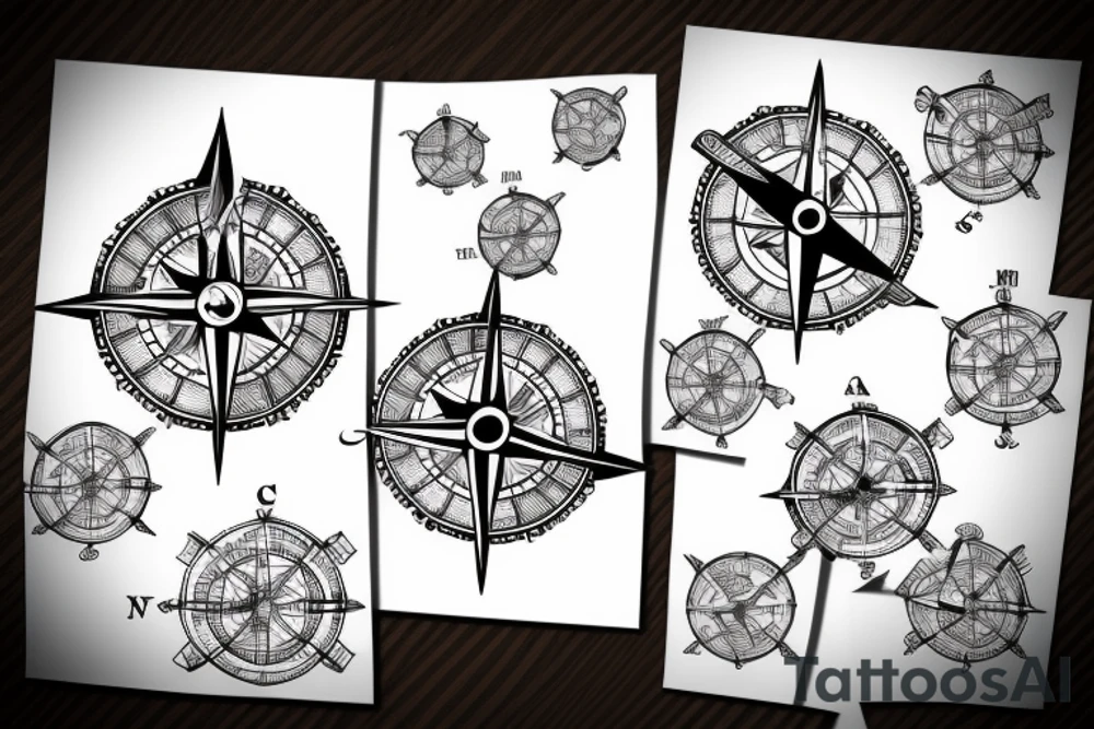 minimalistic compass in a pirate style with a postal stamp tattoo idea