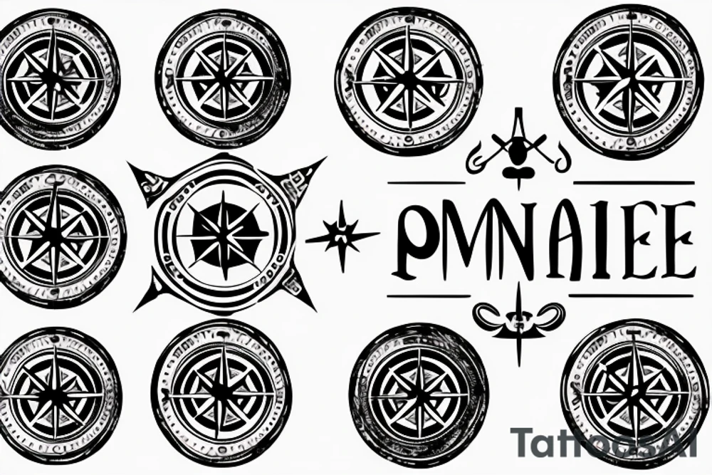 minimalistic compass in a pirate style with a postal stamp tattoo idea