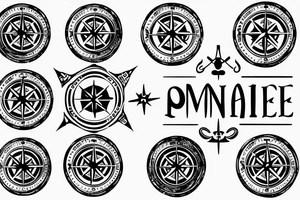 minimalistic compass in a pirate style with a postal stamp tattoo idea