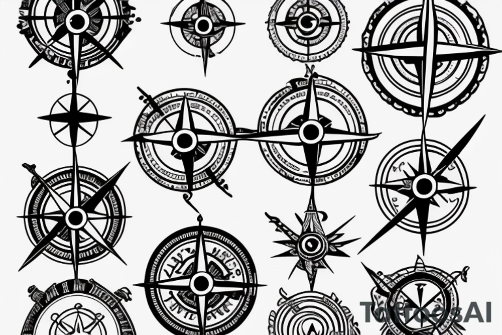 minimalistic compass in a pirate style with a postal stamp tattoo idea