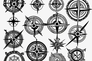 minimalistic compass in a pirate style with a postal stamp tattoo idea
