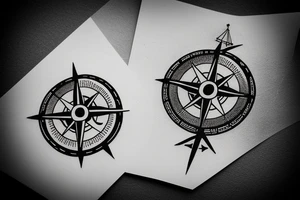 minimalistic compass in a pirate style with a post card stamp tattoo idea