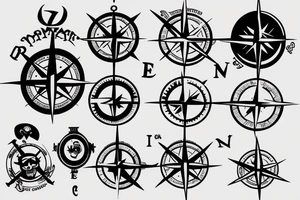 minimalistic compass in a pirate style with a post card stamp tattoo idea