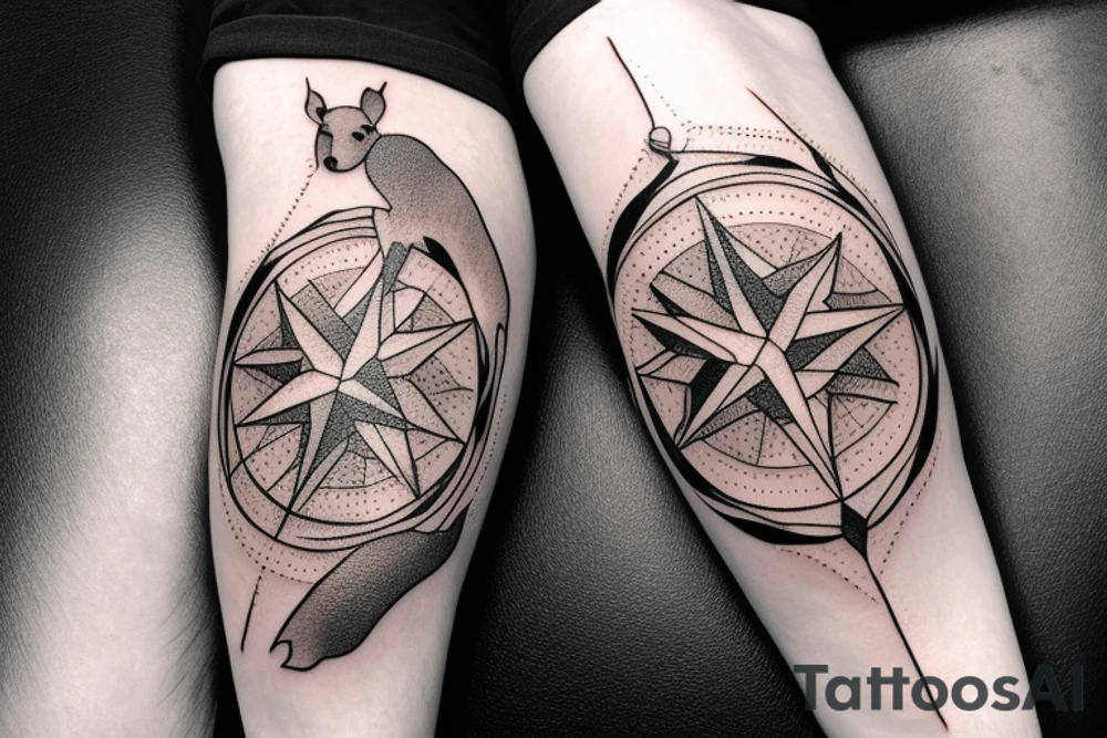 Compass with a kangaroo and the Australian flag. tattoo idea