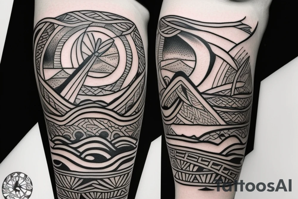 Design a tattoo inspired by the landscapes of Polynesian islands with a pirate ship tattoo idea