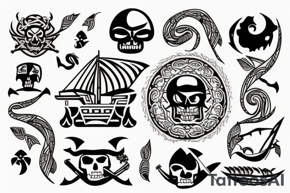 Design a tattoo inspired by the landscapes of Polynesian islands with a pirate ship tattoo idea
