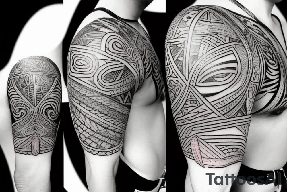 Design a tattoo inspired by the landscapes of Polynesian islands with a pirate ship tattoo idea