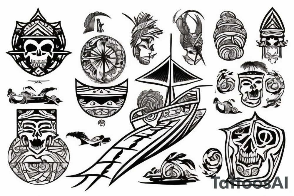 Design a tattoo inspired by the landscapes of Polynesian islands with a pirate ship tattoo idea