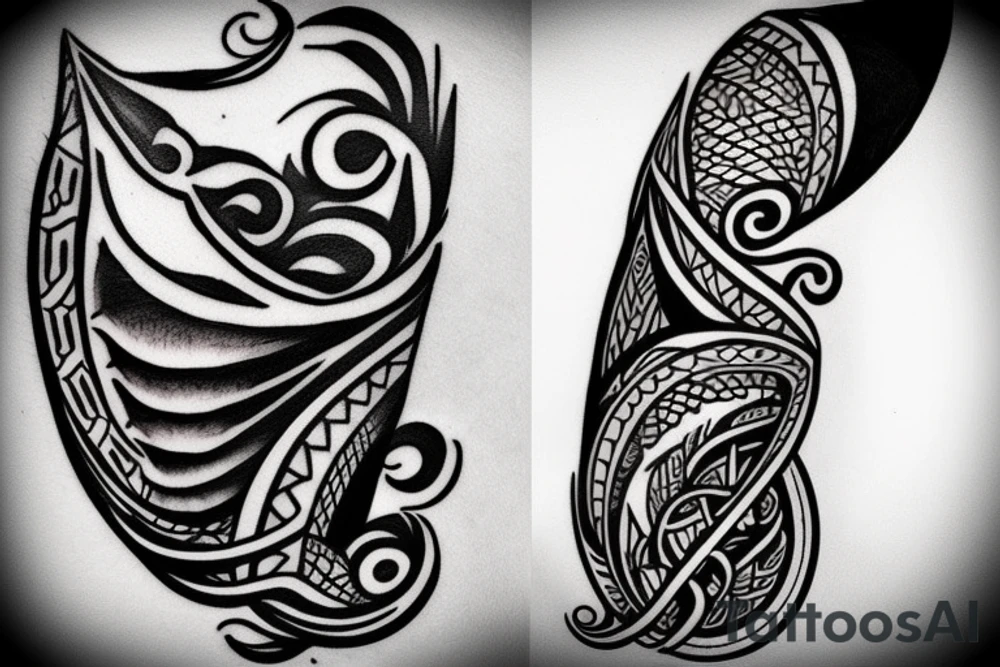 Design a tattoo inspired by the landscapes of Polynesian islands with a pirate ship tattoo idea