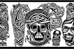 Design a tattoo inspired by the landscapes of Polynesian islands with a pirate ship tattoo idea