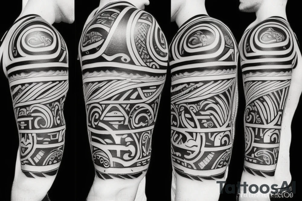 Design a tattoo inspired by the landscapes of Polynesian islands with a pirate ship tattoo idea