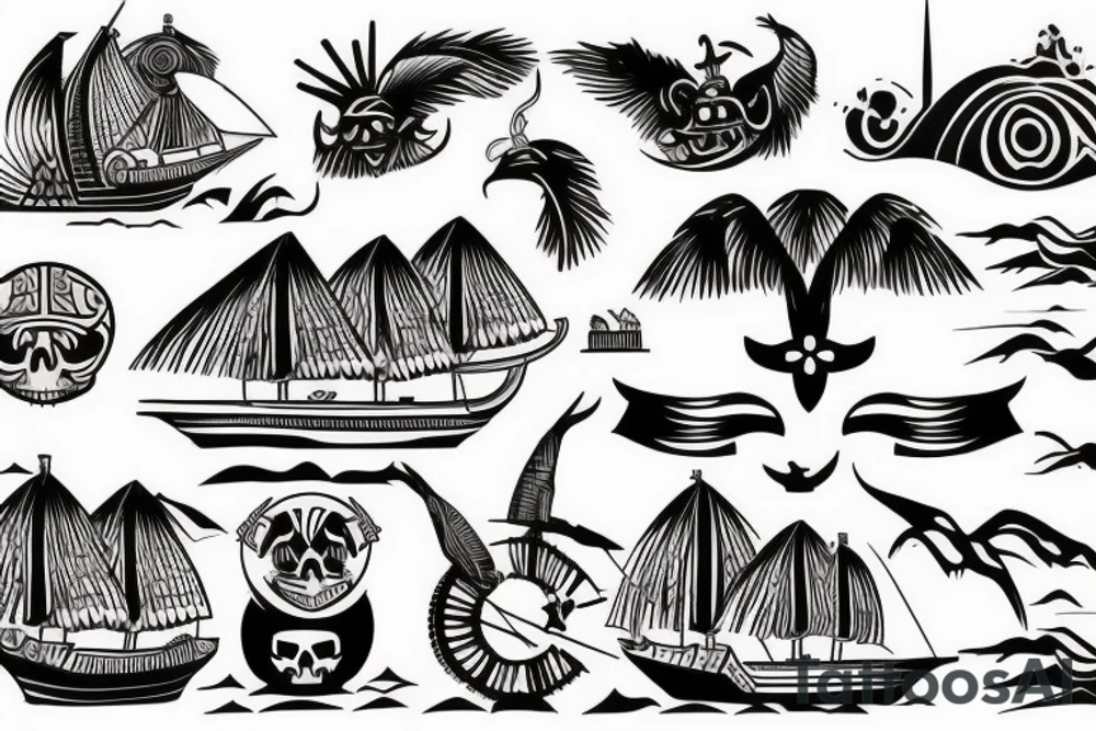 Design a tattoo inspired by the landscapes of Polynesian islands with a pirate ship tattoo idea