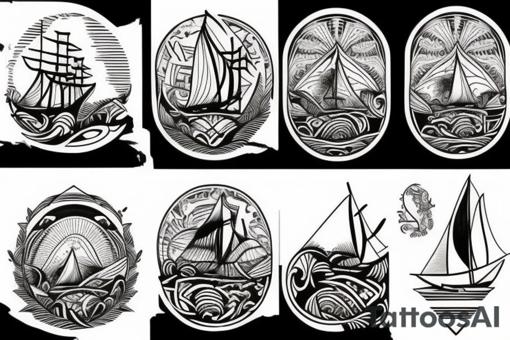 Design a tattoo inspired by the landscapes of Polynesian islands with a pirate ship tattoo idea