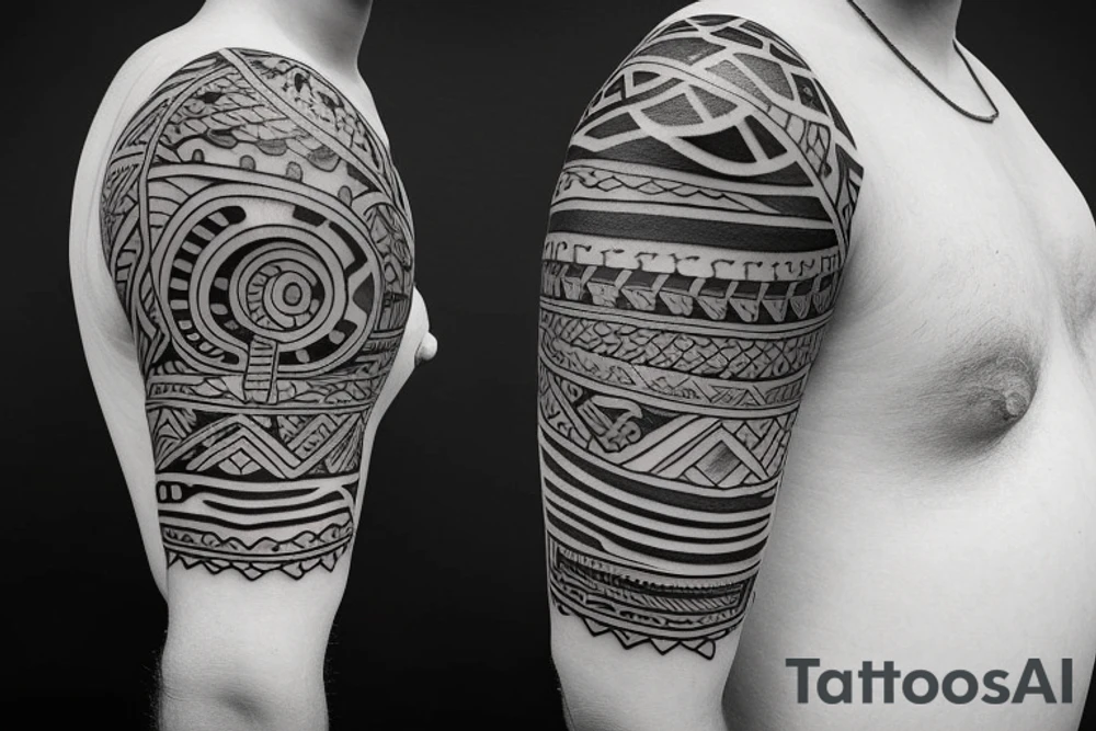 Design a tattoo inspired by the landscapes of Polynesian islands with a pirate ship tattoo idea