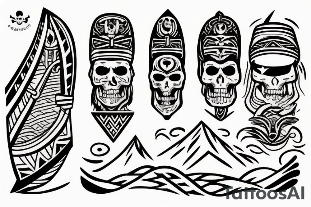Design a tattoo inspired by the landscapes of Polynesian islands with a pirate ship tattoo idea