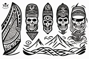 Design a tattoo inspired by the landscapes of Polynesian islands with a pirate ship tattoo idea