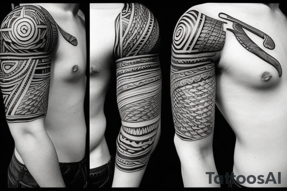 Design a tattoo inspired by the landscapes of Polynesian islands with a pirate ship tattoo idea