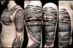 Design a tattoo inspired by the landscapes of Polynesian islands with a pirate ship tattoo idea