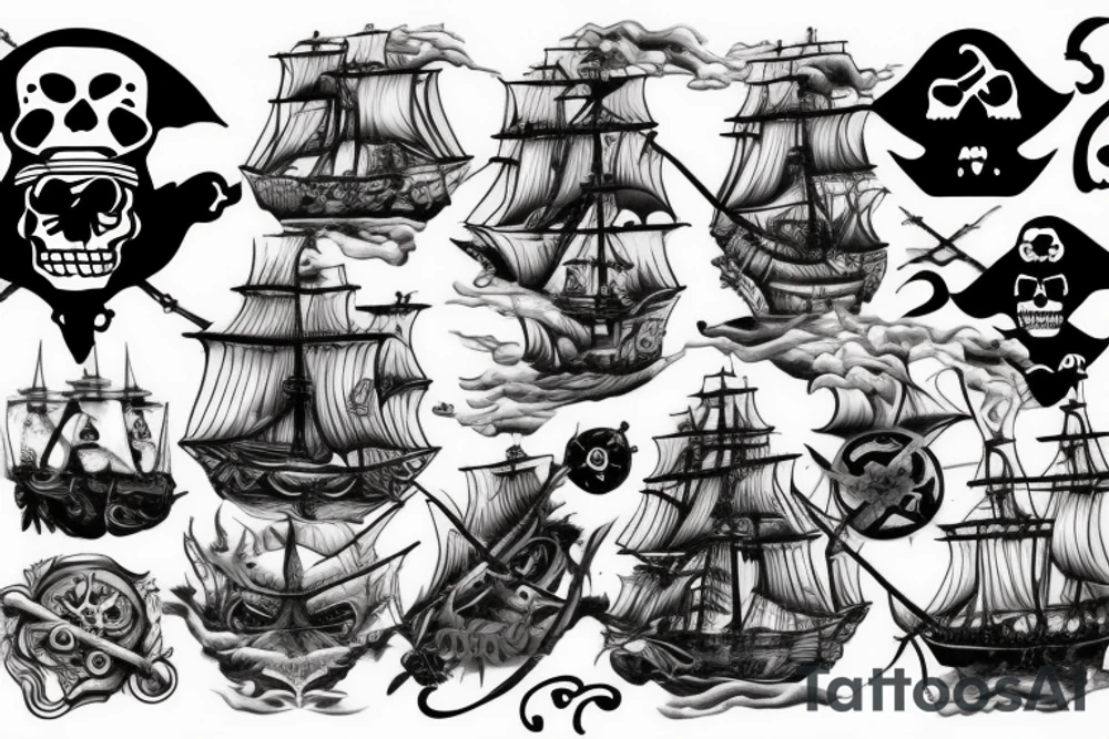 pirate ship with pirate elements tattoo idea