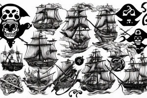 pirate ship with pirate elements tattoo idea